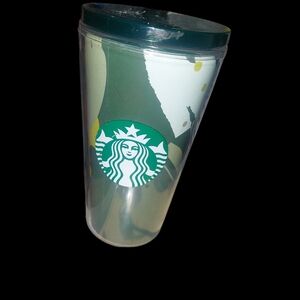 Starbucks Mermaid Siren 16 oz plastic cup with lid straw green leaf design